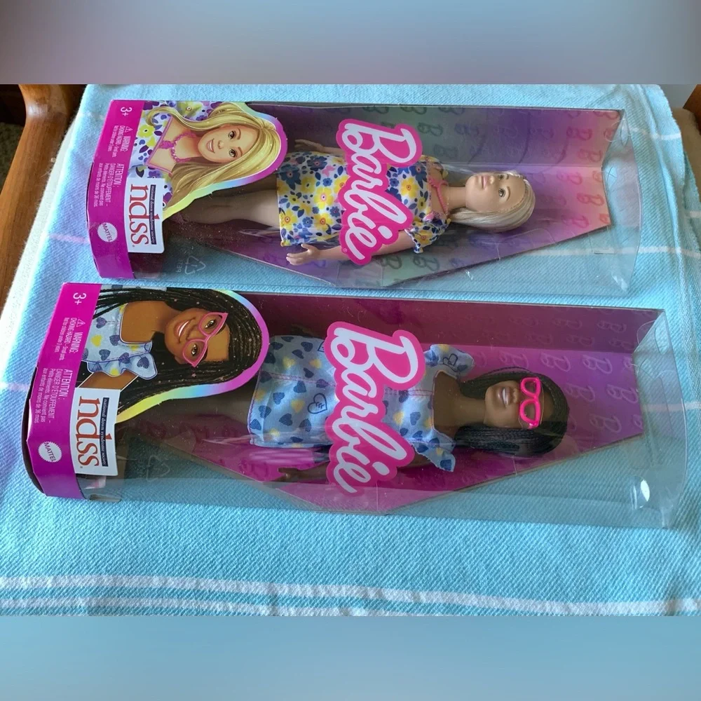 NIB Barbie Fashionistas Dolls #208 AND #229, Down Syndrome Friends Sisters NDSS